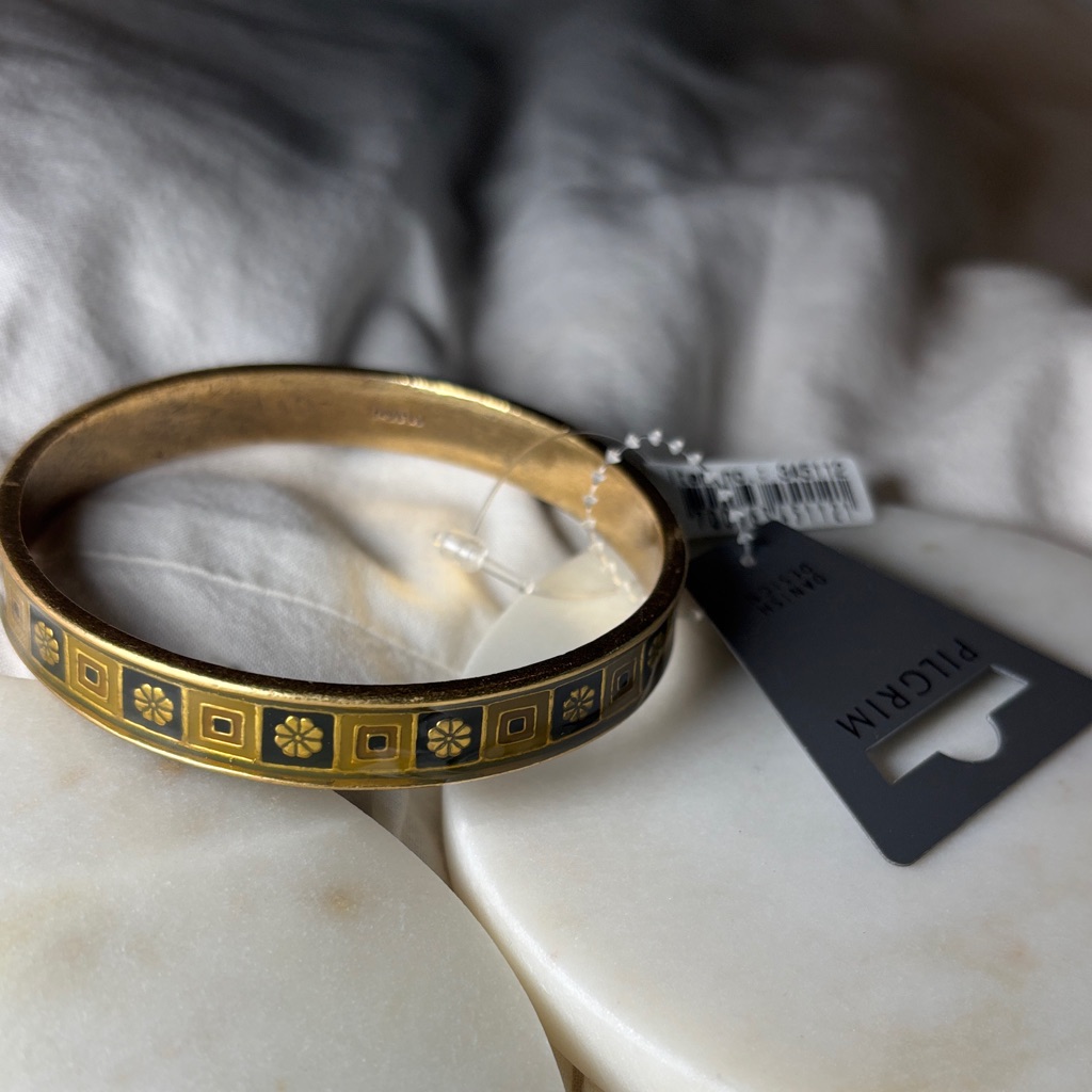 (#5) Pilgrim | Danish Design Gold And Black Bangle (Nwt)